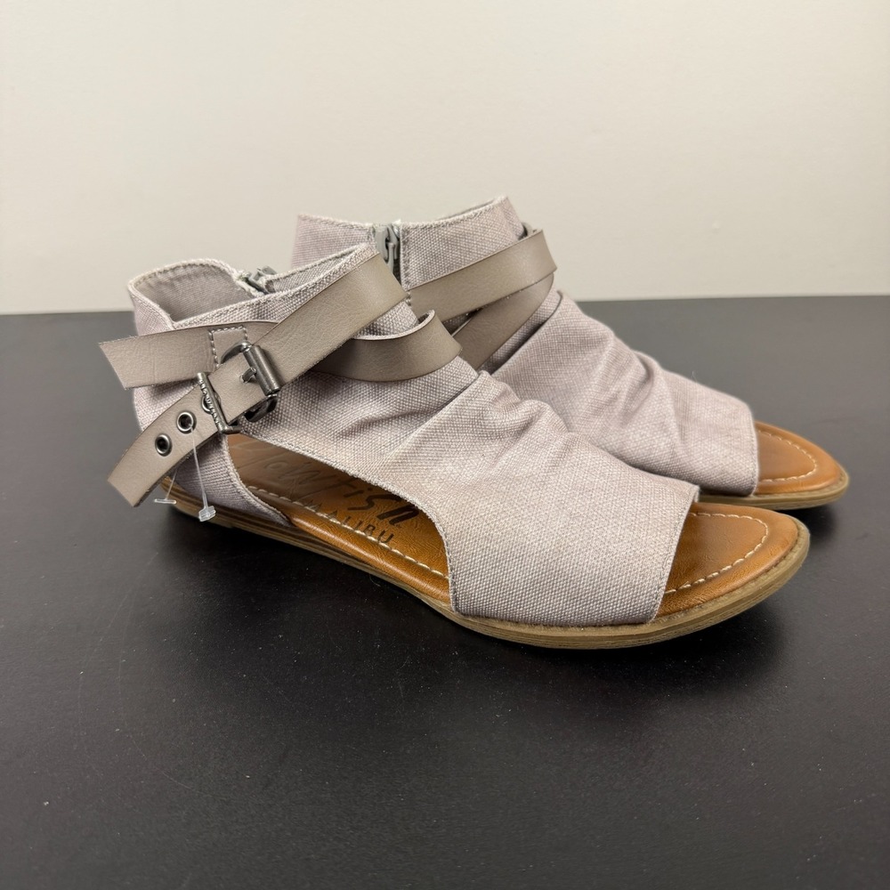 Blowfish Malibu Sandals Women's 10 Gray Canvas Gladiator Zip Buckle Zip Casual